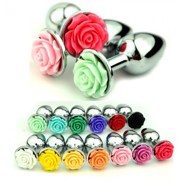 M Size Rose Colorful Metal Anal Butt Plug 